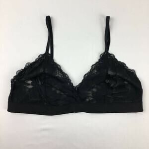 True & Co. Bralette Bra Black Stretch Lace Mesh Adjustable Strap M